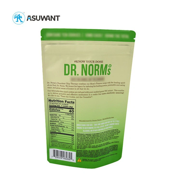 Oxidizer Proof Food Packaging Plastic Bags / Green Stand Up Zipper Bags With Tear Notch