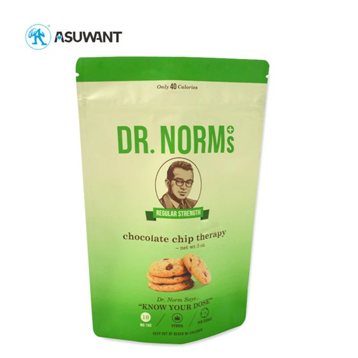 Oxidizer Proof Food Packaging Plastic Bags / Green Stand Up Zipper Bags With Tear Notch