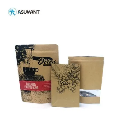 Stand up marró bosses de cafè de cafè cusromitzat impressió sense finestra