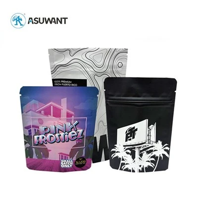 3,5g 7G 14G Bosses personalitzades Mylar Stand Up Plastic Boques de bossa de flors de galetes de plàstic